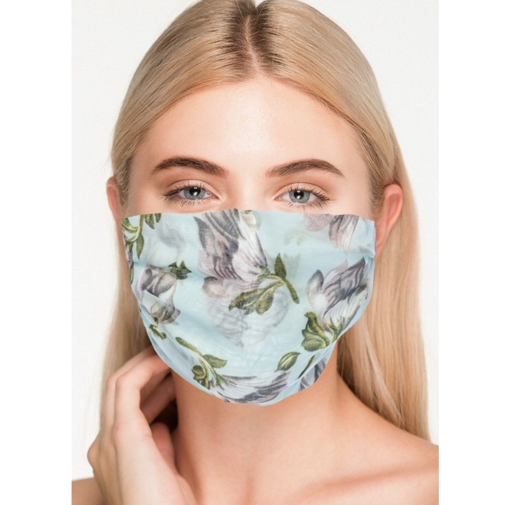 Pink/ Purple Chiffon Floral Print Face Mask - Picture 2 of 2